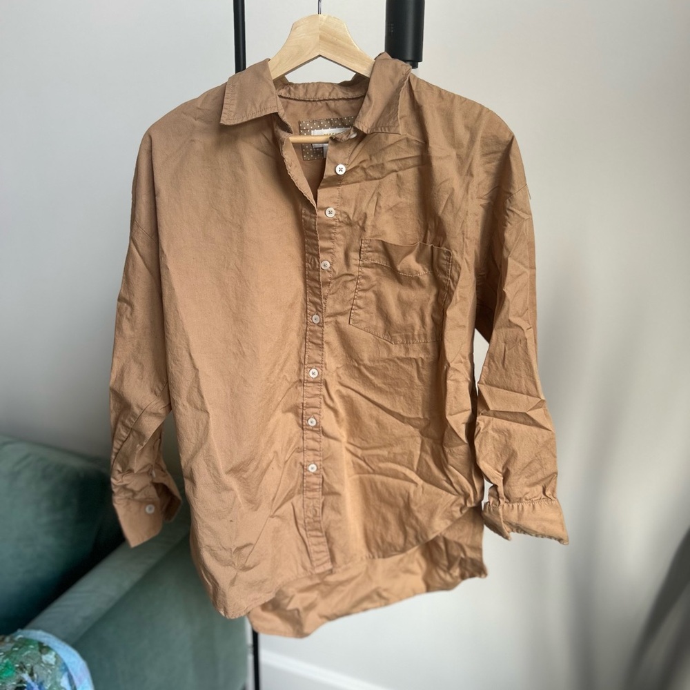 Maeve Casual Tan Button-Down Shirt